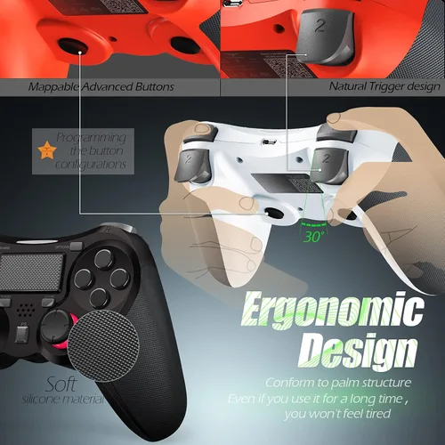 Vista 7 de TERIOS - Control inalámbrico compatible con Play-Station 4, control de juego para PS-4 ProPS-4 Slim, altavoz integrado y conector de auriculares