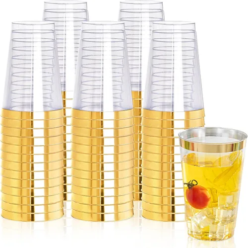 Vista 12 de I00000 Paquete de 100 vasos de plástico dorados de 14 onzas, vasos desechables de plástico con purpurina dorada, copas de vino desechables, copas