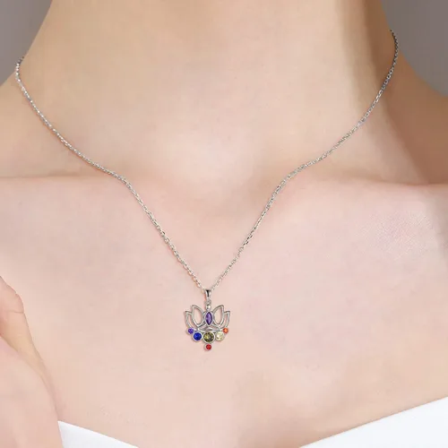 Vista 5 de POPLYKE Collar de plata de ley 925 con colgante de chakras, cristales curativos, regalo de cumpleaños para mujeres