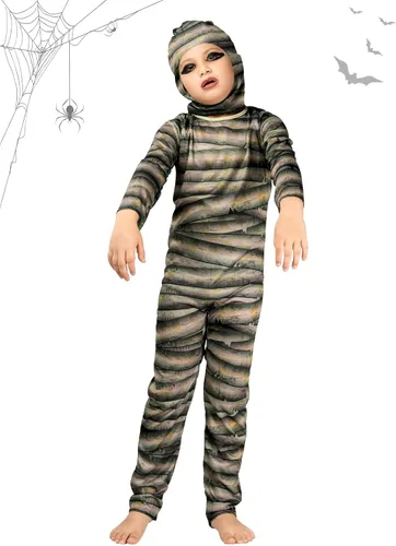 Vista 5 de Camlinbo Halloween Mummy Costume for Kids Girls Boys Mysterious Egyptian Mummy Suit Cosplay Outfit Halloween Party Dress Up