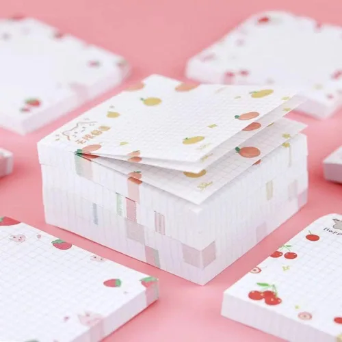 Vista 5 de 4 paquetes de notas adhesivas bonitas Notas adhesivas kawaii para memos, 3.1x3.1 pulgadas, notas adhesivas coloridas con frutas para niñas