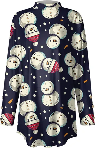 Vista 3 de Christmas Shirts for Women, Women's Casual High Neck Shirt Button-Down Loose T-Shirt Christmas Print Long Sleeve Tops