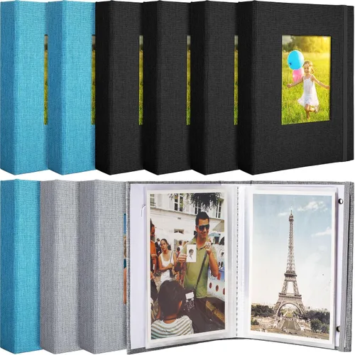 Vista 8 de Tinlade Álbum de fotos pequeño de 10 piezas de 4 x 6 pulgadas, 26 páginas transparentes con capacidad para 52 imágenes, cubierta de lino, libro