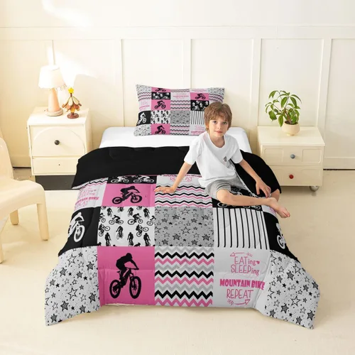 Vista 75 de Erosebridal Softball Comforter Set Patchwork Buffalo Plaid Twin Bedding Sets for Girls Kids Teens Child Galaxy Stars Ball Game Baseball Comforter