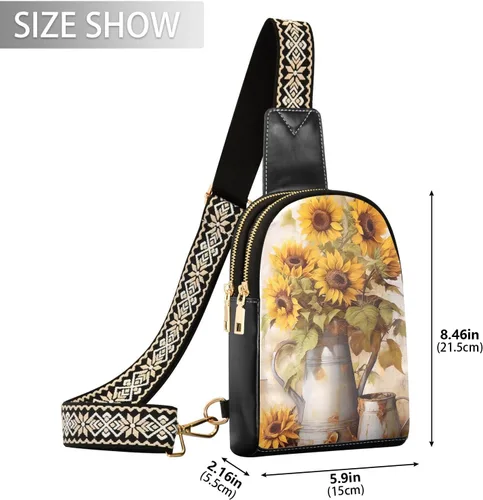Vista 2 de Sling Backpack Sunflower Butterfly Vintage Sling Bag for Women Crossbody Shoulder Bag Leather Fanny Pack Chest Bag for Travel Hiking 202A1219
