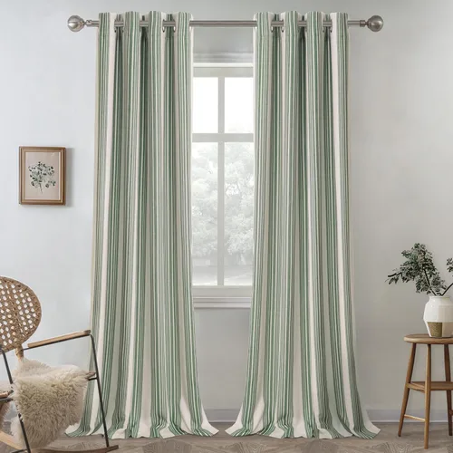 Vista 53 de DriftAway Chris Linen - Cortinas opacas con capa térmica y reductora de sonido, 63 pulgadas de largo para dormitorio, cortinas estampadas a rayas