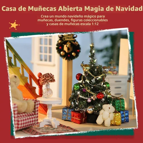 Vista 3 de iLAND Accesorios para Casa de Muñecas Mini Árbol de Navidad con Luces 15 cm Decoraciones de Navidad para Casa de Muñecas Lindo Pequeño Árbol