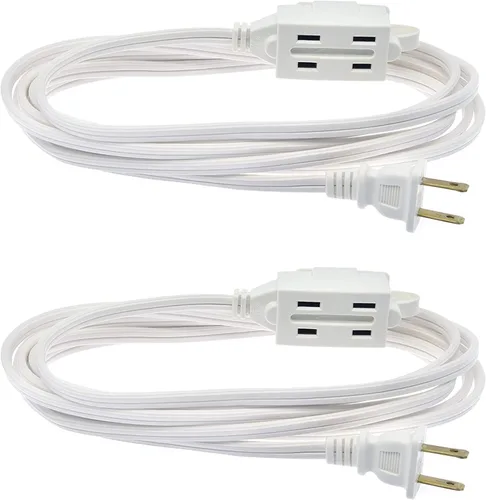 Vista 13 de Clear Power DCIC-00352P-DC - Paquete de 2 cables de extensión para interiores de 6 pies y 3 tomas, 16/2 SPT-2, marrón, enchufe polarizado de 2