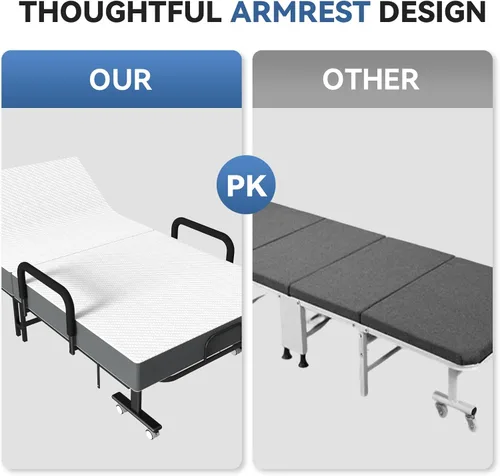 Vista 4 de Cama plegable para invitados con colchón y respaldo ajustable de 6 posiciones para adultos, cama nido plegable de metal, siesta de oficina, descanso