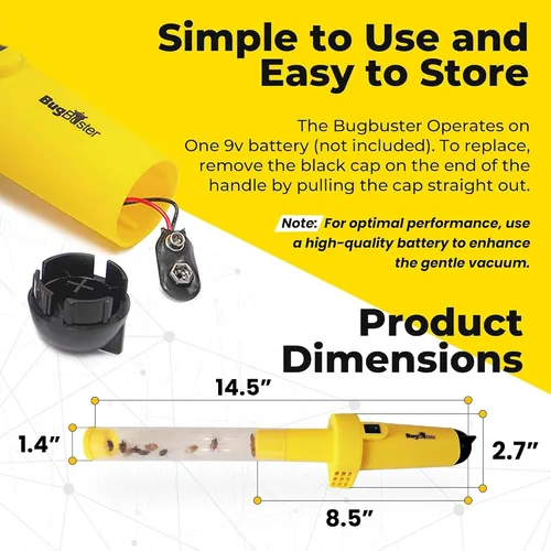 Vista 2 de Bugbuster aspiradora de arañas e insectos con tecnología sónica, funciona con batería y no daña.