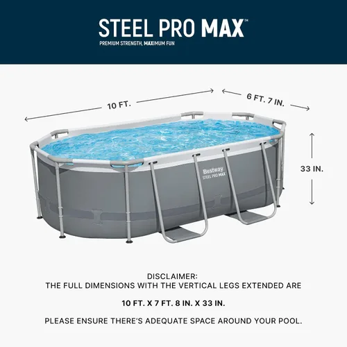 Vista 4 de Bestway Steel Pro MAX - Juego de piscina sobre el suelo (10 pies x 6 pies 7 pulgadas x 33 pulgadas), incluye bomba de filtro de 330 galones por