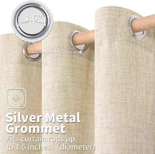 Vista 9 de BGment Cortinas de Lino Beige de 63 Pulgadas de Largo 2 Paneles - Tratamientos para Ventanas con Textura de Arpillera Filtrantes de Luz Cortinas