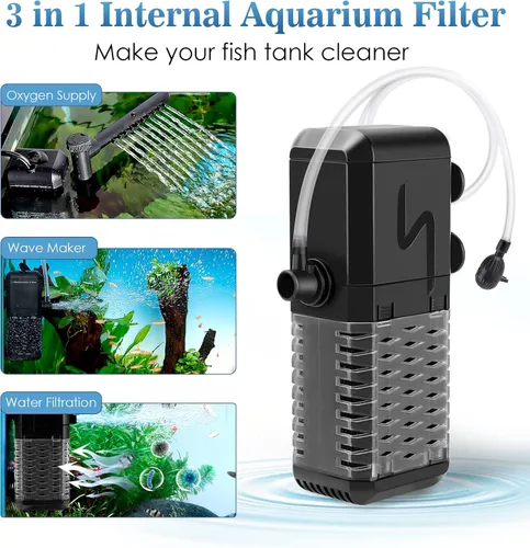 Vista 3 de AQQA Filtro de acuario, filtro sumergible para tanque de peces con sistema aireador de agua de lluvia, diseño de flujo de agua ajustable, filtración