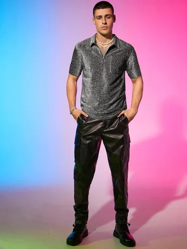 Vista 4 de WDIRARA Camisa de manga corta con cuello de solapa y cremallera para hombre