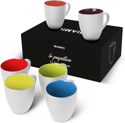 Vista 9 de MIAMIO - Juego de 6 tazas de café de gres 12 onzas/taza - Colección Le Papillon (Negro)