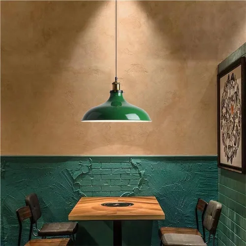 Vista 3 de American Style Farmhouse Pendant Lights, Green Industrial Vintage Hanging Pendant Lamp, Modern Metal Shade Chandelier for Foyer Restaurant Bar