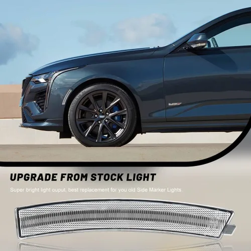 Vista 4 de Lentes transparentes CT4 LED para luces de marcador lateral para 2020-2023 Cadillac CT4, luces LED ámbar para parachoques delantero, luces de señal