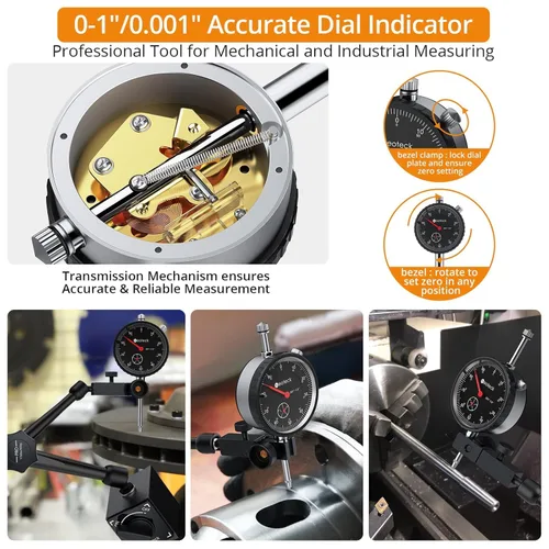 Vista 2 de Neoteck 0-1"/0.001" Dial Indicator and 176lbs (80kg) Max Pull Magnetic Base Calibre de descentralización con caja de almacenamiento, calibre de dial