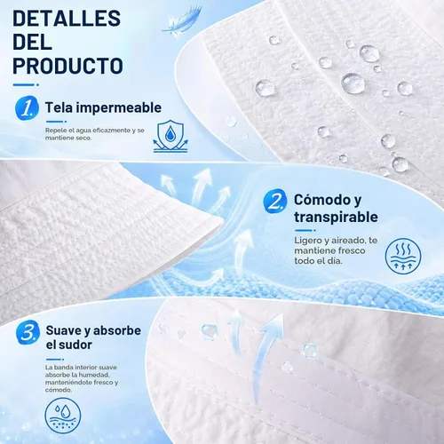 Vista 4 de Waterproof Bucket Hats for Women Packable White Rain hat Sun Hat