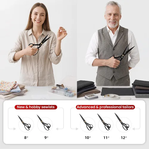 Vista 6 de Tijeras de tela, tijeras de costura resistentes de 8 pulgadas para sastre de cuero, tijeras de sastrería para el hogar, oficina, manualidades