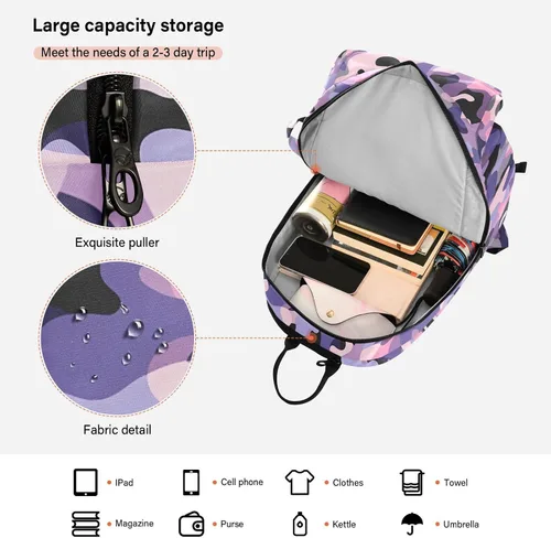 Vista 6 de Unisex Tennis Bag Cute Sturdy Camouflage Purple Pink Gym Bags Travel Backpack for Women, Men, Teenagers bolsa para raqueta de tennis