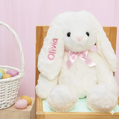 Vista 10 de DIBSIES Hoppity Floppity Bunny personalizado de 18 pulgadas (conejito gris con pajarita azul)
