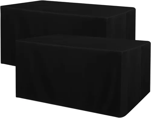 Vista 9 de Obstal Paquete de 2 manteles negros ajustables para mesas rectangulares de 4 pies, resistente al agua, lavable, tela de poliéster