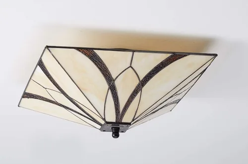 Vista 7 de DIRYZON EUL Lámpara de techo semiempotrada estilo Tiffany de misión, diseño antiguo de latón con pantalla de vidrio artístico multicolor, 3 luces