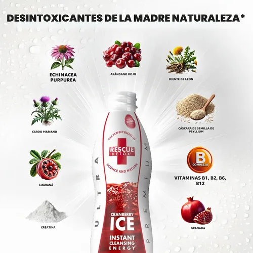 Vista 5 de Rescue Detox ICE - Sabor a arándano - 32oz - Máxima fuerza