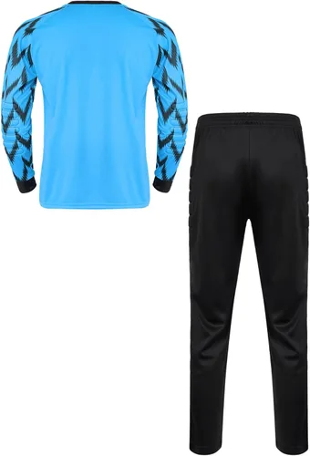 Vista 2 de Camisa de portero acolchada para niños, manga larga, conjunto de jersey y pantalones de fútbol para uniforme de fútbol, kit de portero para niños