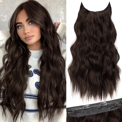 Vista 49 de KooKaStyle - Extensiones de cabello con hilo invisible, diadema transparente, ajustables, 4 clips fijadores, cabello largo y ondulado de 12