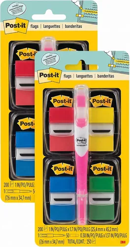 Vista 14 de Post-it Banderas, 1 x 1.7 pulgadas, multicolor, 4 dispensadores, 50 banderas/dispensador