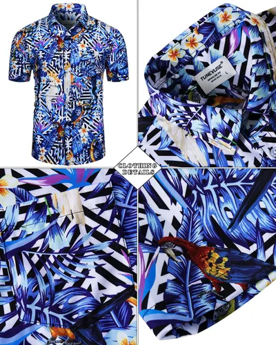 Vista 73 de TUNEVUSE Conjunto de camisas y pantalones cortos hawaianos para hombre, 2 piezas, trajes de playa con estampado de flores, traje tropical de verano