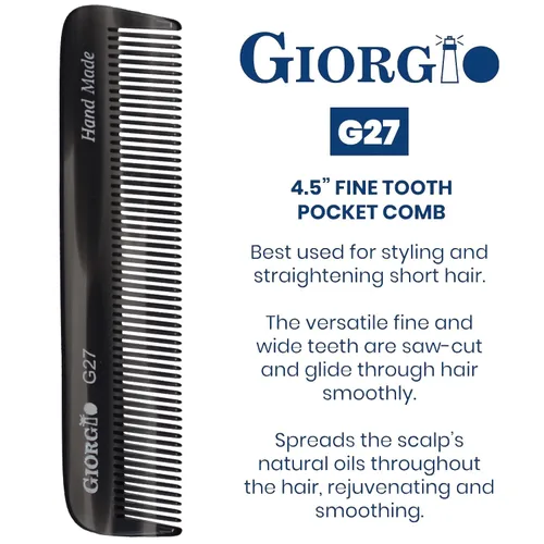 Vista 2 de Giorgio G27 - Peine de bolsillo para dientes finos, hecho a mano, alisador de pelo para el cuidado diario del cabello, bigote y barba para hombres