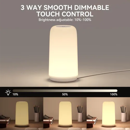 Vista 4 de Lámpara LED táctil para mesita de noche, [diseño elegante y modo RGB] multicolor regulable con luces blancas cálidas, regalos de cumpleaños