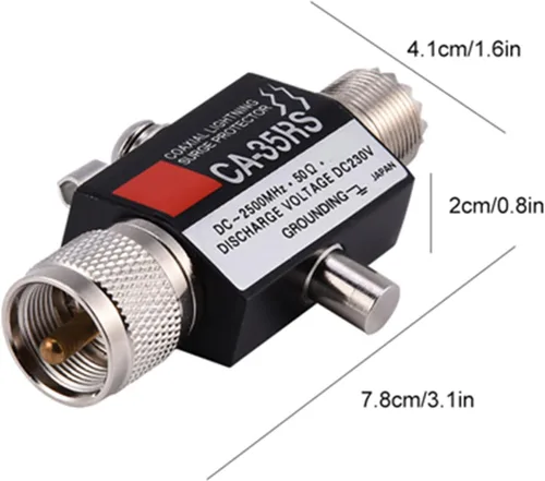 Vista 2 de DAUERHAFT Protector de rayos coaxial, DC 230A Protector de rayos coaxial Pararrayos macho a hembra Conector UHF de hierro UHF Pararrayos coaxial
