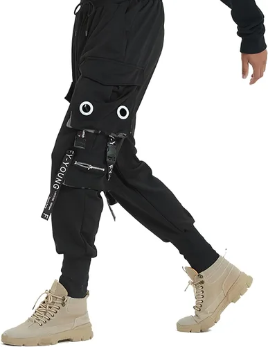 Vista 5 de Hello MrLin Pantalones deportivos para hombre, estilo punk, cargo, holgados, para hip hop, pantalones de harén, pantalones tácticos para atletismo