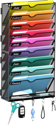 Vista 11 de Organizador de archivos de pared de 8 niveles con gancho Negro