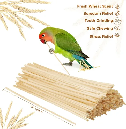 Vista 2 de MAQIHAN 200 juguetes masticables para pájaros, juguetes de loro de paja