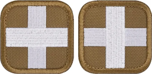 Vista 13 de LIVANS Medic Cross Moral Patch, parche de primeros auxilios de cruz blanca Verde militar (bordado) - 2 paquetes