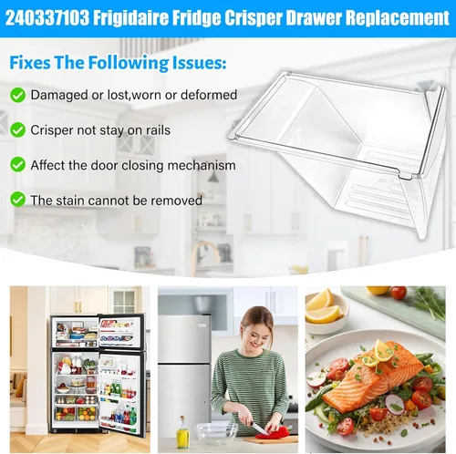 Vista 7 de Paquete de 2 cajas para refrigerador, 240337103 mejoradas, compatibles con cajones Frigidaire de repuesto 240337102 Kenmore para refrigerador, cajón