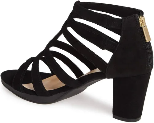 Vista 3 de FSJ Sandalias de tacón alto grueso con punta abierta para mujer, con correa en T, bombas de fiesta de noche, con corte, para oficina, zapatos