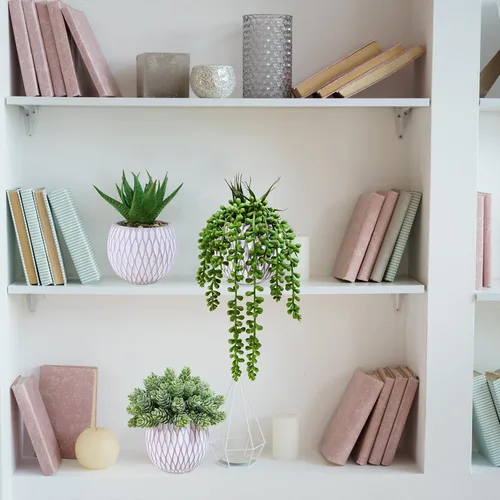 Vista 5 de Winlyn 3 piezas pequeñas de imitación plantas artificiales de aloe lúpulo de lúpulo, plantas suculentas en macetas geométricas de hormigón gris