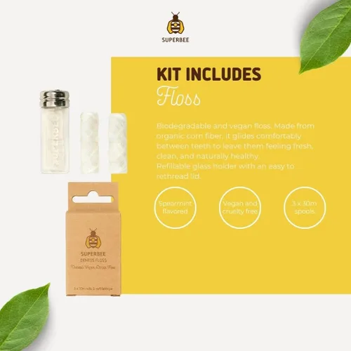 Vista 5 de SuperBee Kit familiar con pastillas de pasta de dientes Dentos, 300 pestañas, hilo natural, cerdas suaves, cepillos de dientes de bambú, sin flúor