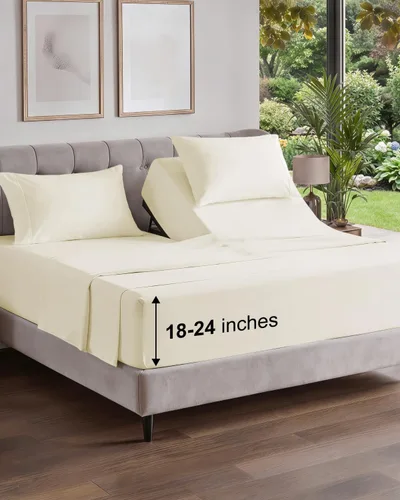 Vista 684 de Extra Deep Twin XL Sheet Set - 3 Piece College Dorm Room - White 01-Blanco