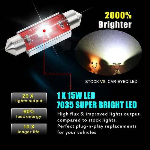 Vista 4 de Focos LED Festoon DE3175 DE3021 de 1.220 in, mapa interior, cúpula, maletero, luces de lectura, blanco de 6000 K, DE3022 3022 3021, 480 lúmenes