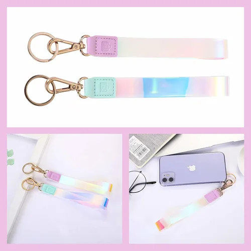 Vista 8 de Cordón de muñeca para llaves/correa de muñeca para USB, cartera pequeña y teléfono/llavero con cierre/llavero holográfico, Lila