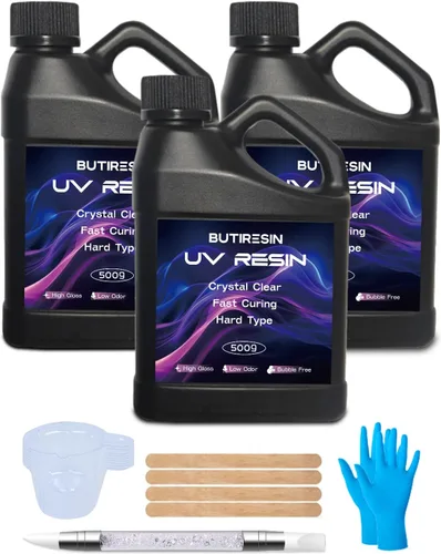 Vista 8 de Kit de Resina UV ButiResin 300g, Resina UV Transparente - Curado Rápido, Cristalino, Inodoro, Baja Viscosidad y Tipo Duro, Kit de Resina UV