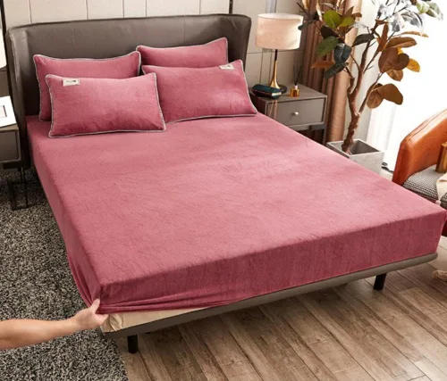 Vista 5 de Sábana bajera suave para invierno, cálidas, antideslizantes, de terciopelo cristalino, para dormitorio, casa de familia, color puro, para cama Azul