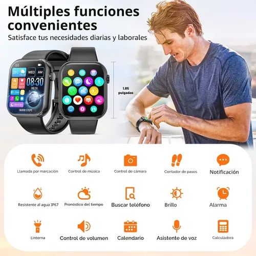 Vista 6 de Hwagol Reloj Inteligente (Contestar/Hacer Llamadas) Rastreador de Fitness de 1.85 Pulgadas, Esferas DIY/Podómetro/Calorías/Múltiples Modos Negro